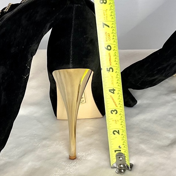 Black Scene Weaver Velvet Lucille Knee High Lace Up Boots Gold Chain Size 6 - Picture 9 of 16